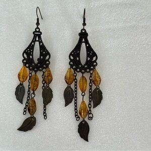 Elegant Brown and Gold Leaf Dangle Earrings